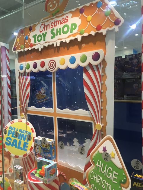 Gingerbread Toy Shop, Gingerbread Store Display, Christmas Toy Shop Window Display, Christmas Toy Shop Decorations, Preschool Christmas Window Display, Christmas Toy Store Window Display, Christmas Toy Factory Decoration, Toy Window Display, Gingerbread House Window Display