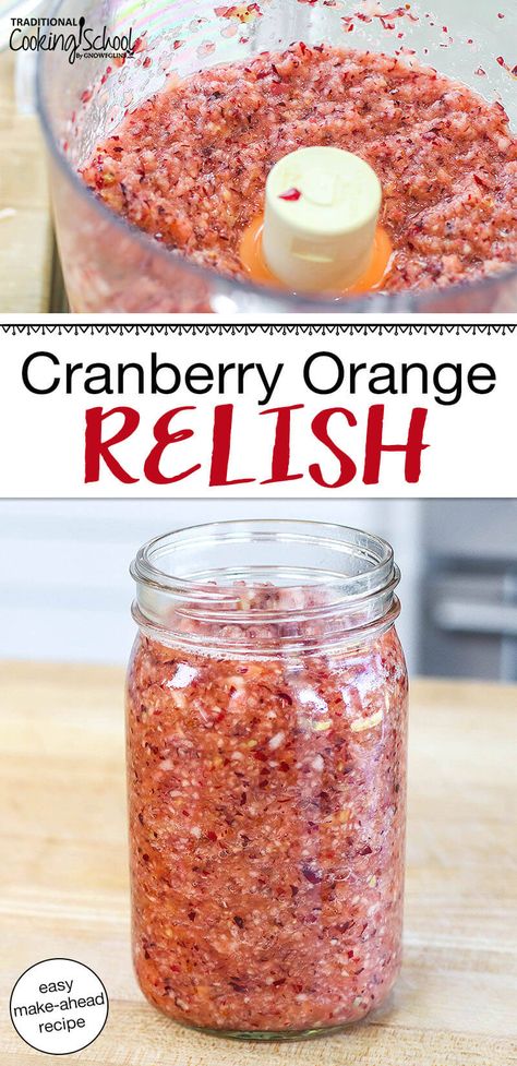 Bright, tart, and abounding in festive cheer, this cranberry orange relish recipe calls for only four ingredients and can be made up to a week ahead of time! #cranberry #orange #relish #sidedish #recipe Cranberry Relish Recipes, Cranberry Orange Relish Recipes, Cranberry Orange Relish, Cranberry Orange Sauce, Canned Cranberries, Recipes Fruit, Relish Recipe, Cranberry Jam, Apple Chutney