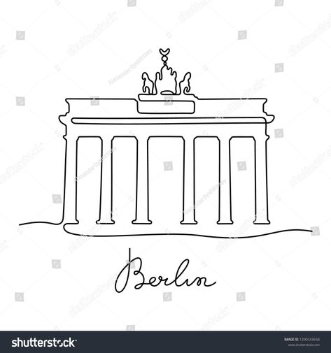 Brandenburg Gate Tattoo, Berlin Tattoo Ideas, Berlin Drawing, Country Embroidery, Berlin Tattoo, One Line Tattoo, Luxembourg City, Brandenburg Gate, Continuous Line Drawing