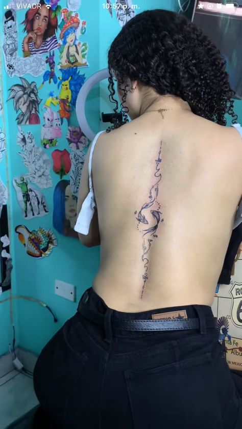 Hot Spine Tattoos, Creative Spine Tattoos, Earth Spine Tattoo, Spiritual Back Tattoos, Tattoo Espalda Mujer, Back Tattoo Women Spine, Tattoo Espalda, Pet Tattoos, Basic Tattoos