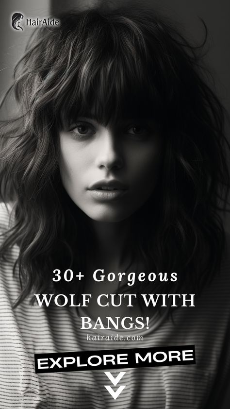 Wolf Cut With Bangs Wolf Haircut Medium Length, Medium Shag Cut, Wolf Cut With Bangs, Shaggy Bangs, Fun Haircuts, Wolf Haircut Long Hair, Wolf Hair, Fine Flat Hair, Shaggy Long Hair