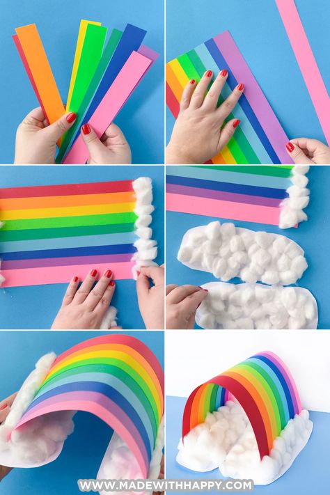 How to Make a 3D Paper Rainbow Craft How To Make Rainbow, 3d Rainbow Craft, Paper Rainbow Craft, Rainbow Craft, Paper Rainbow, Cardstock Crafts, March Crafts, Cloud Craft, Art Kits For Kids