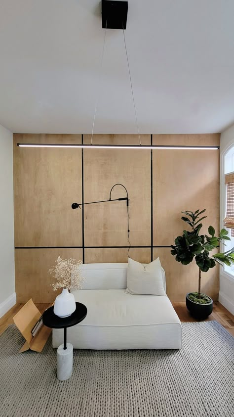 Ply Wall Panelling, Plywood Feature Wall Bedroom, Plywood Wall Bedroom, Ply Feature Wall, Plywood On Walls, Ply Walls Interiors, Plywood Home Decor, Wall Plywood Design, Ply Wood Walls Interiors