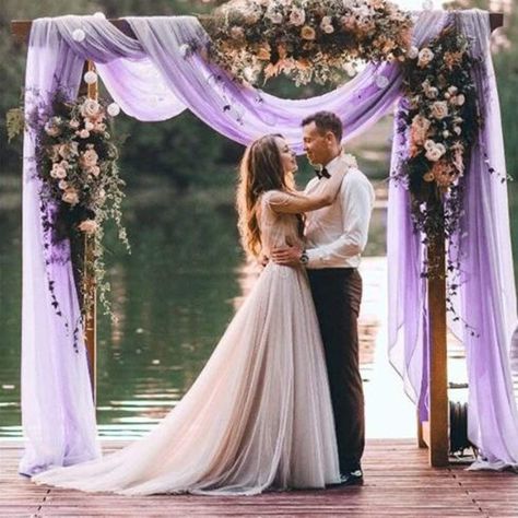 PRICES MAY VARY. ❤Wedding Arch Drapes: 2 panels of Lavender chiffon arch drapery, each size is 29" width by 216" length(18 Feet). 6 yards chiffon wedding drapes are long enough for size of arch to create eye catching party decorations.Chiffon arch drapes are 2 panels in a pack. 2 wedding arch drapes in a package. Those sheer draping fabric are good choice to decorate your wedding arch. ❤Chiffon Arch Drapery: The material of our wedding arch draping fabric is high-grade semi-sheer chiffon fabric. Purple Wedding Tables, Light Purple Wedding, Tangled Wedding, Sage Green Wedding Colors, Draping Wedding, Rustic Wedding Showers, Wedding Archway, Wedding Isles, Wedding Ceremony Ideas