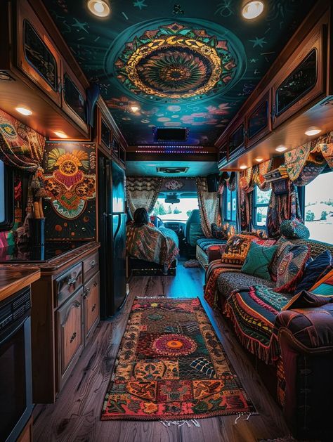 20 Stunning Bohemian Camper Van Interiors to Inspire Your Wanderlust - Home Made Graceful Inside Camper Remodel, Van Living Interior Layout, Bohomeian Home Decor, Hippie Camper Interior, Boho Camper Interior, Airstream Interior Ideas, Bohemian Camper, Hippie Van Interior, Camper Home