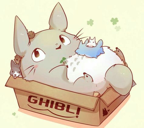 My Neighbor Totoro, cute, box, puppies, text; Studio Ghibli Totoro Art, Studio Ghibli Fanart, Personajes Studio Ghibli, Ghibli Artwork, Studio Ghibli Movies, Japon Illustration, Studio Ghibli Art, Ghibli Art, Ghibli Movies