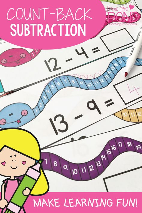 Counting Back To Subtract First Grade, Subtraction Within 20 Activities, Number Line Subtraction, Subtraction To 20, Letter Activity, Subtraction Within 20, Preschool Math Games, Subtraction Kindergarten, Subtraction Strategies