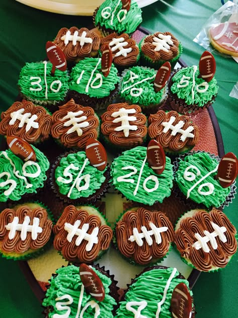 Football Theme Party For Men, Football Birthday Party Cupcakes, 1st Year Down Cupcakes, Nfl Cupcakes Decorating Ideas, First Year Down Football Birthday Cupcakes, Fondant Football Cupcake Toppers, Football Themed Smash Cake Photos, Diy Football Cupcakes, Football Themed Cupcake Ideas