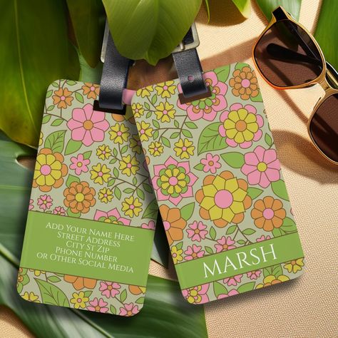 Funky Colorful Pastel Floral Pattern - Monogram Luggage Tag Luggage Essentials, Pretty Monograms, Pastel Floral Pattern, Shop Press, Stylish Luggage, Monogram Luggage, Custom Luggage Tags, Kids Nursery Decor, Pastel Floral