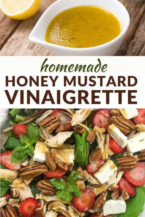 This delicious homemade honey mustard vinaigrette is easy to make, great for topping salads, and can be used as a marinade for pork, fish, or chicken! Honey Mustard Salad Dressing, Mustard Salad Dressing, Salad Dressing Recipes Healthy, Homemade Honey Mustard, Mustard Vinaigrette, Honey Mustard Vinaigrette, Vinaigrette Salad, Salad Dressing Recipes Homemade, Buffalo Cauliflower