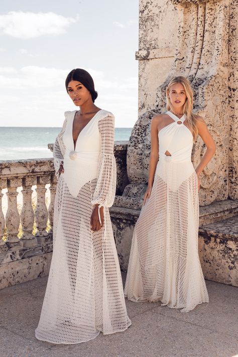 10+ New Beachwear Styles for 2021 by PatBO | The Wedding Guys Long Sleeve Beach Dress, Honeymoon Swimwear, White Island, Brazilian Fashion, Swim Style, Resort 2024, Crochet Dresses, Beachwear Fashion, Breezy Dress