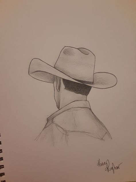 Vaquera Drawing, Country Love Drawings, Cowboy And Cowgirl Drawing, Southern Drawings Easy, Western Drawings Simple Artwork, Western Stuff To Draw, Country Sketches Easy, Ranch Drawing Western Art, Cowboy Sketch Easy