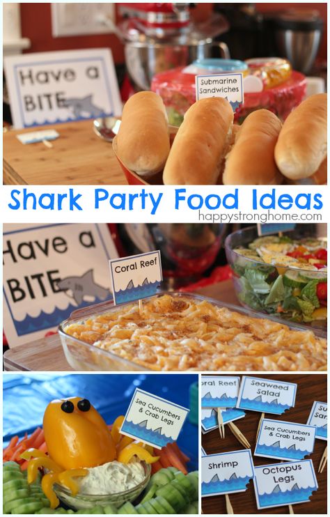 Shark Birthday Party Ideas from party food, party decor, DIY garlands, and birthday cake ideas! #sponsored @orientaltrading @safariltd @surfsweets Shark Party Food, Shark Party Foods, Shark Birthday Party Ideas, Sharknado Party, Jaws Party, Shark Week Party, Party Decor Diy, Diy Garlands, Birthday Party Ideas For Kids