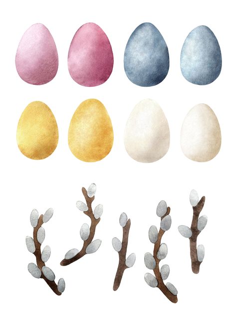 Egg Watercolor, Egg Png, Easter Watercolor, Watercolor Clip Art, Willow Branches, Easter Clipart, Easter Png, Watercolor Clipart, Easter Egg