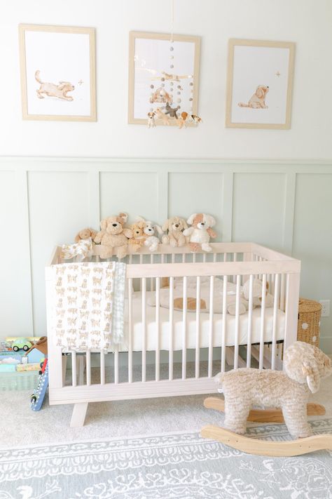 Neutral Puppy Nursery, Doggie Themed Nursery, Vintage Puppy Nursery, Neutral Themed Nursery, Subtle Nursery Themes, Neutral Teddy Bear Nursery, Puppy Dog Themed Nursery, Golden Doodle Nursery Theme, Nursery Ideas Dog Theme