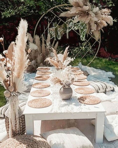 Event Styling By Decor & Fiesta in 2020 | Boho birthday ... #gardenideas #gardendecorations #garden Boho Style Party, Boho Garden Party, Backyard Dinner Party, Boho Birthday Party, Deco Champetre, Backyard Birthday, Picnic Inspiration, Boho Picnic, Picnic Birthday