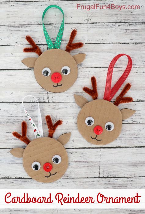 Cardboard Reindeer Ornament Christmas Craft for Kids - Frugal Fun For Boys and Girls Cardboard Reindeer, Juleverksted For Barn, Cardboard Christmas, Christmas Crafts For Toddlers, Reindeer Craft, Preschool Christmas Crafts, Reindeer Ornament, Ornament Craft, Christmas Crafts For Kids To Make