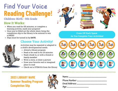 Find Your Voice Summer Reading, Find Your Voice Summer Reading 2023, All Together Now Summer Reading 2023, Tracking Reading, After School Club, Library Services, Summer Reading Program, Summer Program, Bingo Board