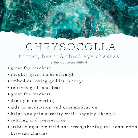 Chrysacola Stone, Chalcopyrite Crystal Meaning, Chrysocolla Crystal Meaning, Chrysocolla Meaning, Crystals Properties, Chrysocolla Crystal, Witch Tips, Crystal Guide, Crystal Grids