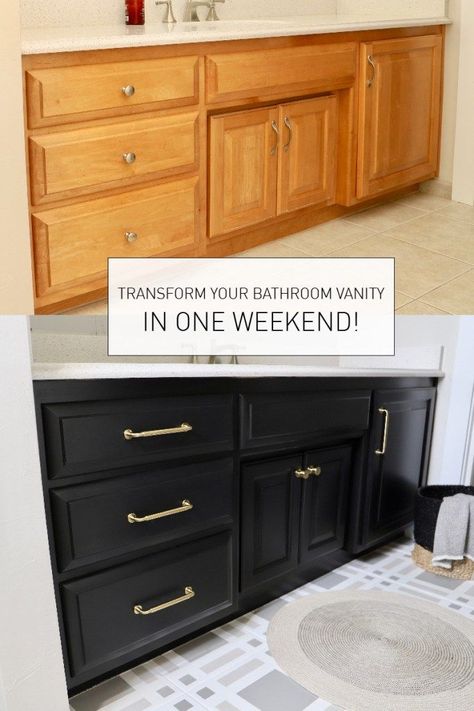 Bathroom With Black Cabinets, Bathroom Renovation Diy, Architecture Renovation, Vanity Makeover, Diy Bathroom Makeover, Bathroom Vanity Makeover, Diy Bathroom Remodel, Room Deco, Rust Oleum