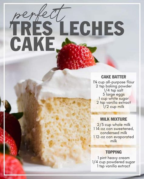 Tres Leches Cake Recipe Authentic, Tres Leches Recipe, Authentic Mexican Desserts, Three Milk Cake, Bake Sale Packaging, Tres Leches Cake Recipe, Spanish Desserts, Tried And True Recipes, The Recipe Critic