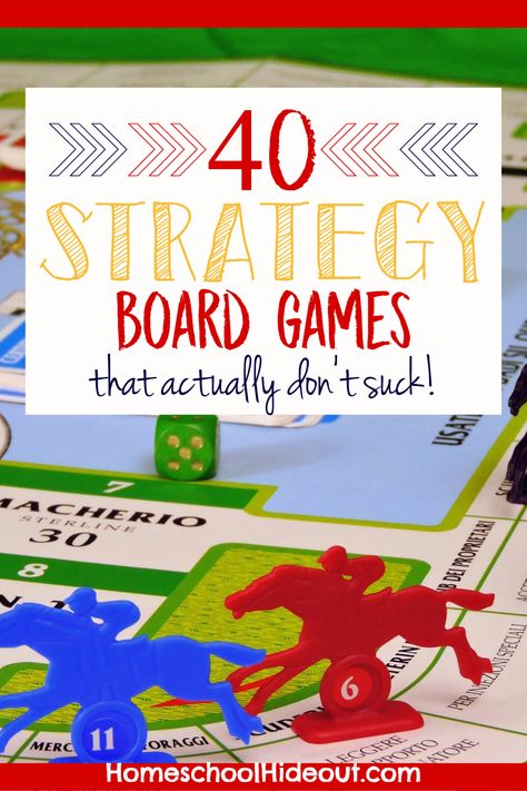 Strategy board games are all the rage. We've rounded up the top 40 that the whole family will fall in love with, no matter their age!  #boardgames #learninggames #homeschooling  #homeschoolfun Strategy Games For Kids, Activities Elementary, Homeschool Fun, Educational Board Games, Homeschool Social Studies, Homeschool Board, Strategy Board Games, Homeschool Tips, Family Board