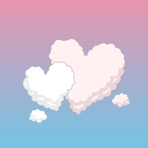 Heart Clouds Drawing, Heart Cloud Drawing, Cloud Heart Tattoo, Cute Clouds Drawing, Heart Digital Art, Sky Heart, Cloud Heart, Heart Cloud, Sky Illustration