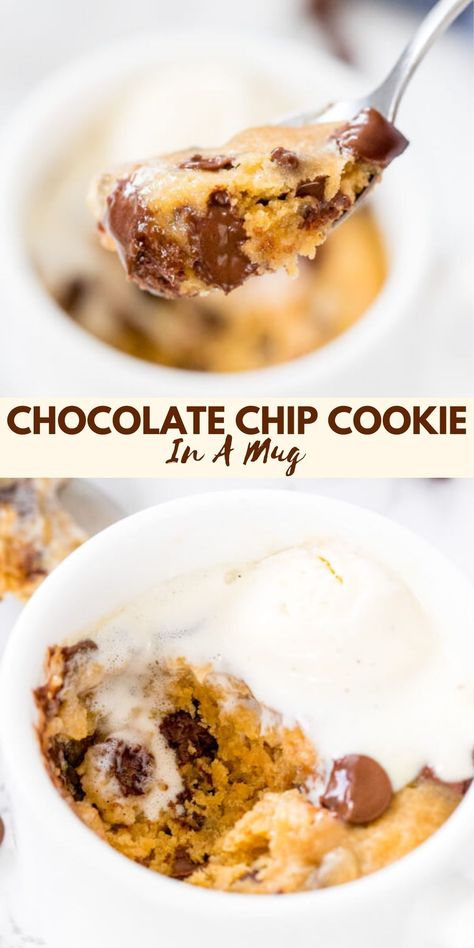 Mug Cookie Recipes, Chocolate Chip Mug Cookie, Mug Dessert Recipes, Mug Dessert, Microwave Mug Recipes, Mug Cookie, Mug Desserts, Microwave Dessert, Mug Meals