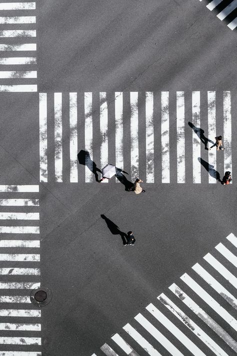 bird's-eye view photography of people crossing street People Crossing Street, Worm's Eye View Photography, Birds Eye View Photography, Photography Of People, Worms Eye View, Photography Assignments, Zebra Crossing, View Photography, Time Lapse Photography