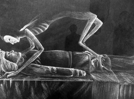 What Is Sleep, Bad Dreams, How To Get Sleep, Creepy Art, Dark Art, Skeleton, Sleep, Bed, Drawings