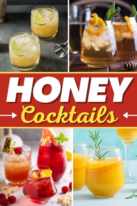 Honey Bear Drink, Honey Rum Cocktails, Honey Beverage Recipes, Honey Drinks Alcohol, Honey Liquor Cocktails, Bees Knees Cocktail Recipe, Honey Cocktail Recipes, American Honey Drinks, Cocktails With Honey