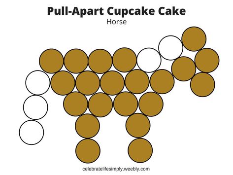 Horse Cupcake Cake Template, Horse Party Cake Ideas, Animal Cupcake Cakes Pull Apart, Cowboy Cupcake Cake, Horse Party Cupcakes, Spirit Bday Party Ideas, Cupcake Horse Cake, Horse Cupcake Cake Pull Apart, Horse Pull Apart Cupcakes