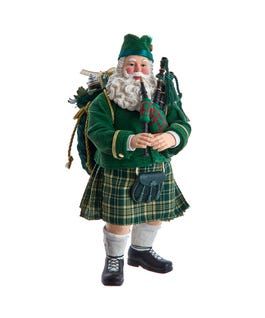 10.5" Fabriché™ Musical Irish Bagpiper Santa Irish Kilt, Santa Claus Figure, Figure Dress, Cluster Lights, Santa Decorations, Irish Eyes, Santa Figurines, Traditional Christmas Tree, Hanging Stockings