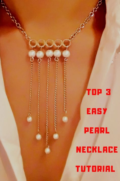 Crystal Necklace Diy, Diy Necklace Designs, Pearl Necklace Tutorial, Diy Necklaces Tutorial, Diy Pearl Necklace, Handmade Pearl Necklace, Simple Pearl Necklace, Lace Choker Necklace, Beautiful Beaded Necklaces