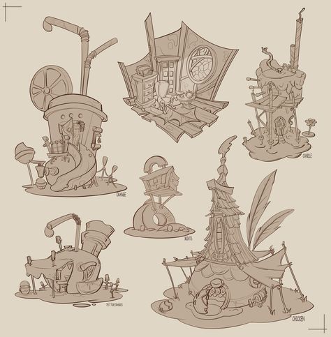 ArtStation - architecture sketches Stylized Environment, Sketch Background, Architecture Sketches, Small Ideas, Architectural Sketches, Props Concept, Concept Art Tutorial, Cartoon House, Concept Art World