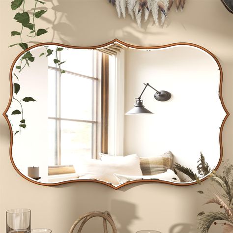 PRICES MAY VARY. Perfect-in-workmanship - The decorative mirror has been handmade and hand-painted by craftspeople, giving it an elegant and glamorous look. And is made of 4mm thick silver mirror and is finished with a beveled edge, providing true reflection without distortion, Sophisticated look: Hang this gold wall mirror over your mantle, above your console table, or over a piece of furniture to add vibrancy to your living space. Use this wavy mirror as a decorative focal point. AMPLE SIZE: T Antique Gold Mirror, Vintage Wall Mirror, Gold Mirrors, Gold Wall Mirror, Traditional Mirror, Wavy Mirror, Decorative Wall Mirror, Mirror Wall Living Room, Gold Mirror Wall