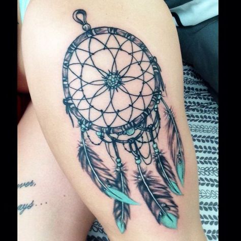 Dreamcatcher Tattoo on Thigh. Dreamcatcher Tattoo Thigh, Dreamcatcher Tattoo Meaning, Atrapasueños Tattoo, Tattoos For Women On Thigh, Dream Catcher Tattoo Design, Native Tattoos, Dream Catcher Tattoo, Skeleton Hand Tattoo, Forearm Tattoo Women