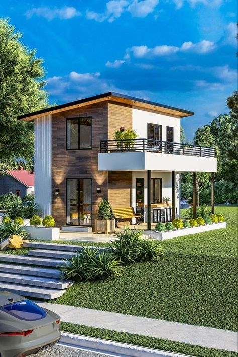 2storey House Design With Floor Plan, Tiny House Modern Exterior, Tiny House Contemporary, 2 Stories Modern House Design, Tiny House With Balcony 2 Story, Small Modern House Exterior Two Story, Small Cozy Modern House, House Philippines Simple, 2 Storey Simple House Design