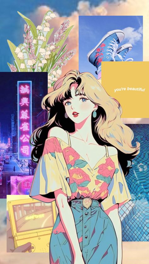 #pastel #pastelaesthetic #colors #80s #anime #mood #vibes #summer #spring Pretty Female Character Art, Retro Anime Art Style, Anime Mood, 80s Anime, Mood Vibes, Gambar Figur, Best Anime, Lukisan Cat Air, Arte Inspo