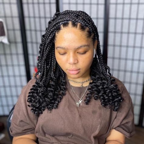 Curled Box Braids, Purple Box Braids, Burgundy Box Braids, Braids With Shaved Sides, Medium Box Braids, Individual Braids, Short Box Braids Hairstyles, Big Box Braids, Curly Braids