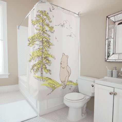 Winnie The Pooh Bathroom, Walking In The Woods, Curtains Classic, Classic Pooh, Shower Hooks, Custom Shower Curtains, Custom Shower, Unique Baby Shower, Pooh Bear