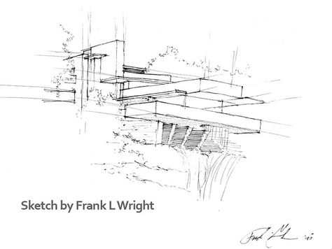 Fallingwater Sketch | arch GROUPIE | Flickr Falling Water Sketch, Frank Lloyd Wright Sketches, Frank Lloyd Wright Drawings, Sketches Architecture, Falling Water Frank Lloyd Wright, Falling Water House, Form Study, Waterfall House, Section Drawing