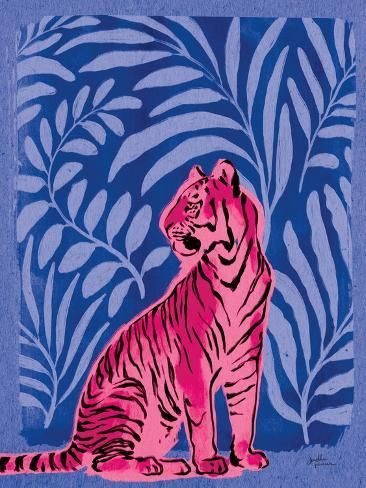 size: 12x9in Art Print: Jungle Cats II Bright by Janelle Penner : Hot Air Balloon Print, Fall Art Print, Jungle Painting Acrylic, Jungle Art Tropical, Wall Picture Collage, Maximalist Painting, Animal Pop Art, Leaf Backdrop, Acrylic Animals