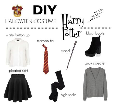 "DIY Harry Potter Costume" by erin-116 on Polyvore featuring Topshop, MANGO, New Look and Eagles Wings Costume Wednesday Addams, Costumes You Can Make At Home, Hogwarts Costume, Maquillage Harry Potter, Last Minute Halloween Kostüm, Easy Last Minute Halloween Costumes, Hermione Costume, Harry Potter Kostüm, Halloween Costumes You Can Make