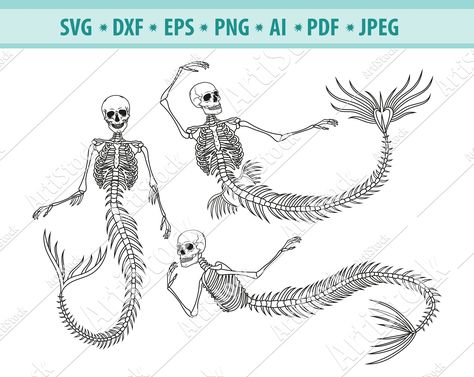 Mermaid Skeleton Tattoo, Skeleton Mermaid Tattoo, Gothic Mermaid, Skeleton Mermaid, Octopus Mermaid, Monster Svg, Mermaid Skeleton, Svg Skeleton, Skeleton Tattoos