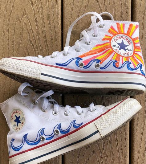 Part 1 #converse #westfalia #sunart #ocean Painting White Converse Ideas, Drawing On White Converse, White Converse Painting Ideas, Beachy Converse, Converse Shoe Art, Painting Converse Ideas, Painted Converse Ideas, Diy Converse Shoes Paint, Shoe Painting Ideas Converse