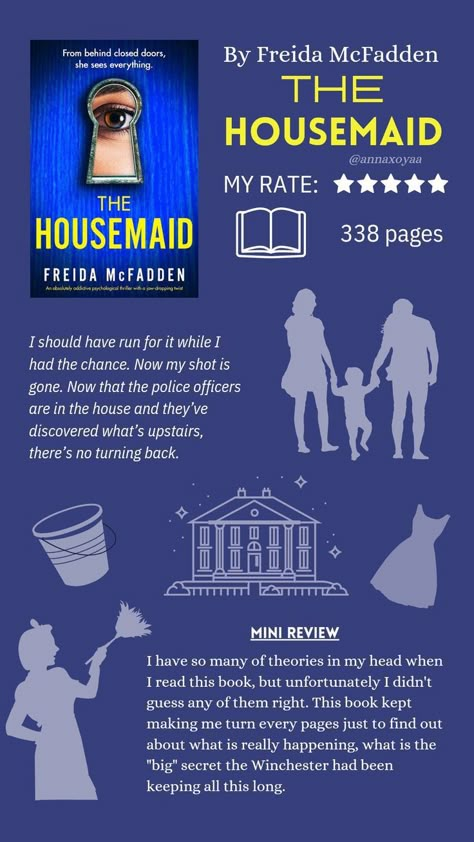 Ya Mystery Books, Book Review Aesthetic, Review Aesthetic, The Housemaid, Freida Mcfadden, Fiction Books Worth Reading, Book Reading Journal, 100 Books To Read, Fantasy Books To Read