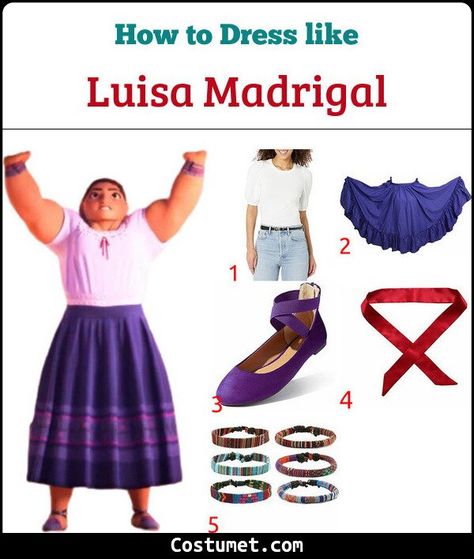 Luisa Madrigal (Encanto) Costume Encanto Costume Diy, Luisa Madrigal Encanto, Outfit Ideas Purple, Twin Bracelets, Encanto Costume, Disney Costumes For Women, Adult Costumes Diy, Disney Outfit Ideas, Luisa Madrigal