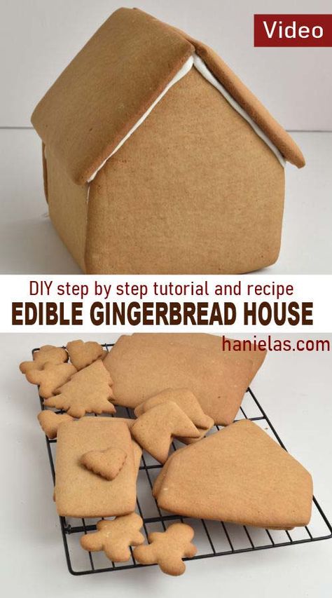 Make delicious Edible Gingerbread House from Scratch. Follow my tips and tricks on how to bake and build a gingerbread house. [Video] Gingerbread House Recipe Dough, Gingerbread House Dough, Gingerbread Cookie Dough Recipe, Edible Gingerbread House, Large Gingerbread House, Build A Gingerbread House, Gingerbread House Icing, Easy Gingerbread House, Homemade Gingerbread House