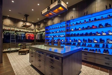 Master Closet for Him With LED Panels | HGTV Big Closet, Walking Closet, Dream Closet Design, Reach In Closet, Walk In Closet Design, Beautiful Closets, Luxury Closets Design, Men Closet, Interior Design Rustic